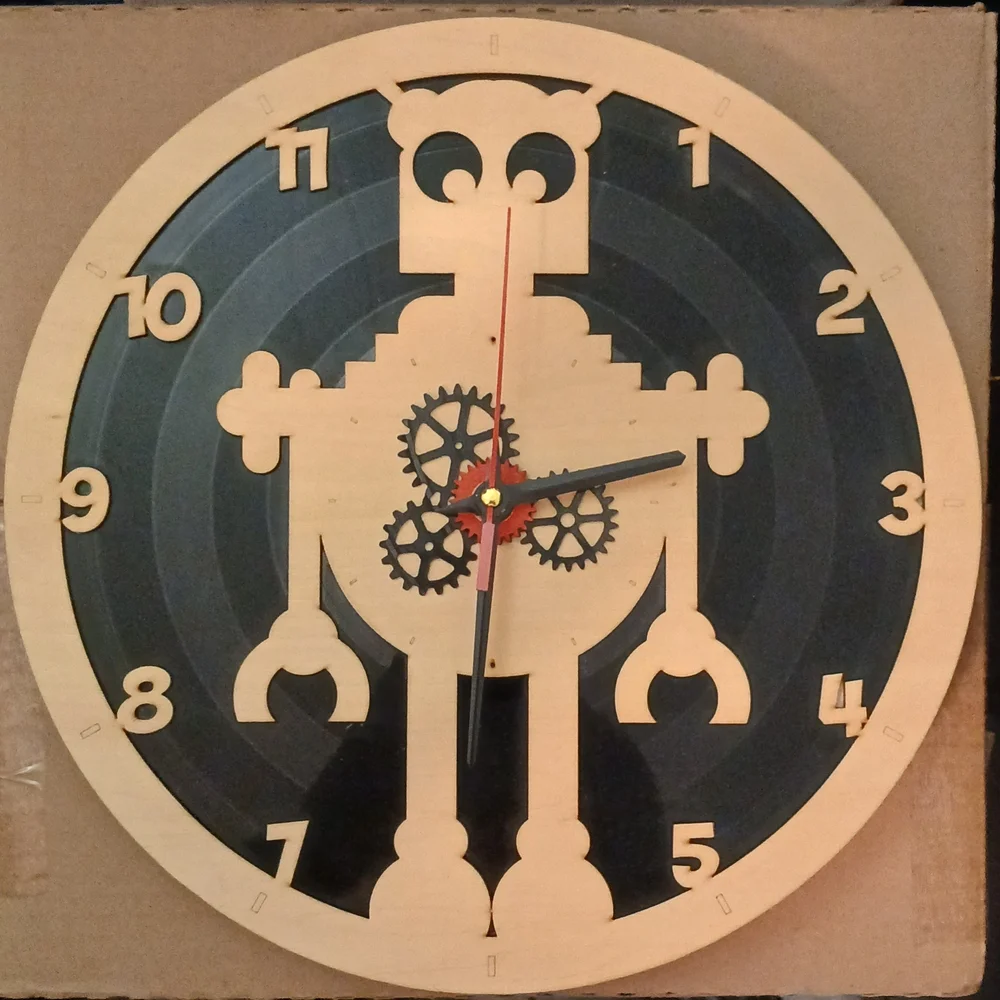 Robot Design Wood And vinyl record Wall Clock Handmade.
